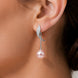 Rhodium Plated Curved Leaf Pearl Drop Earrings