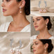 Rhodium Plated Curved Leaf Pearl Drop Earrings