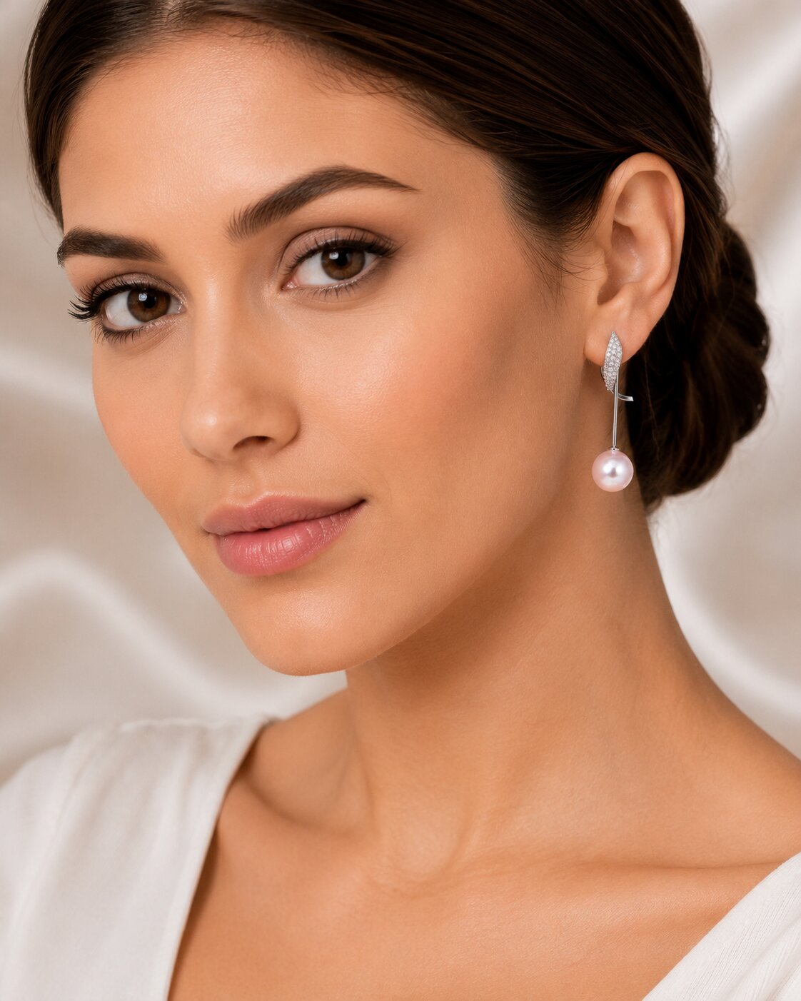 Rhodium Plated Curved Wave Pearl Drop Earrings