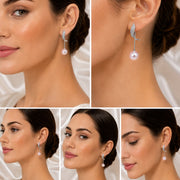 Rhodium Plated Curved Wave Pearl Drop Earrings