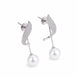 Rhodium Plated Leaf Design Pearl Drop Earrings