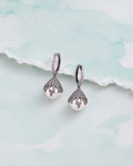 Black Plated Pearl Drop Earrings with Intricate Filigree Dome and Stone-Studded Hoop Design