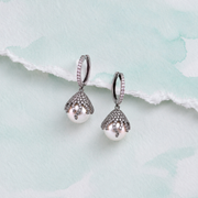 Black Plated Pearl Drop Earrings with Intricate Filigree Dome and Stone-Studded Hoop Design