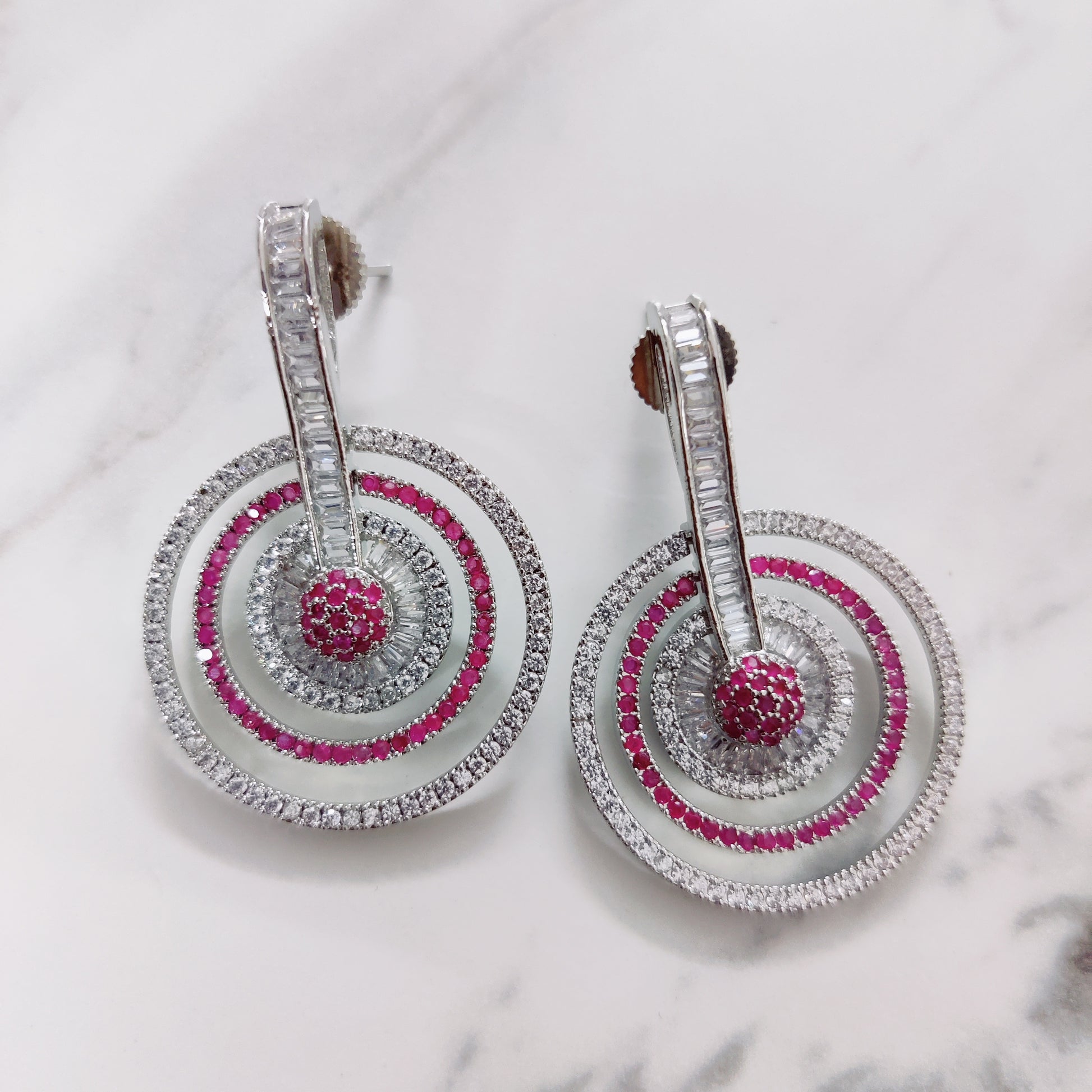 Fiery Red-White Rhodium Earrings - Opal Touch