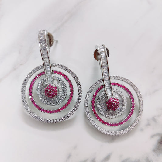 Fiery Red-White Rhodium Earrings - Opal Touch