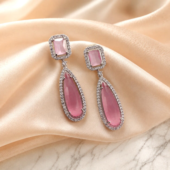 Rhodium Plated Geometric Teardrop Drop Earrings