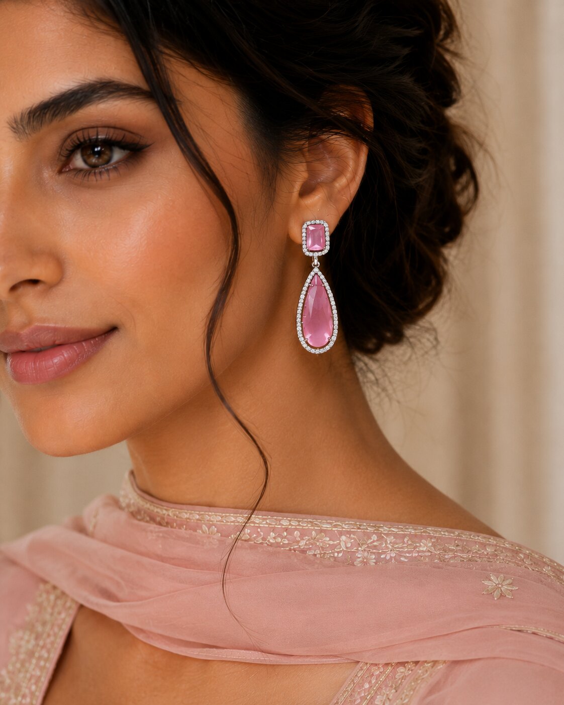 Rhodium Plated Geometric Teardrop Drop Earrings