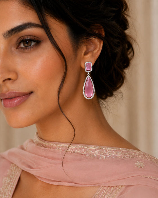 Rhodium Plated Geometric Teardrop Drop Earrings