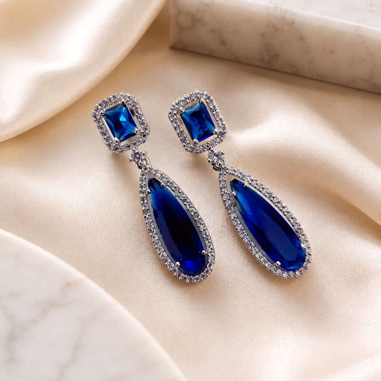 Rhodium Plated Geometric Teardrop Drop Earrings