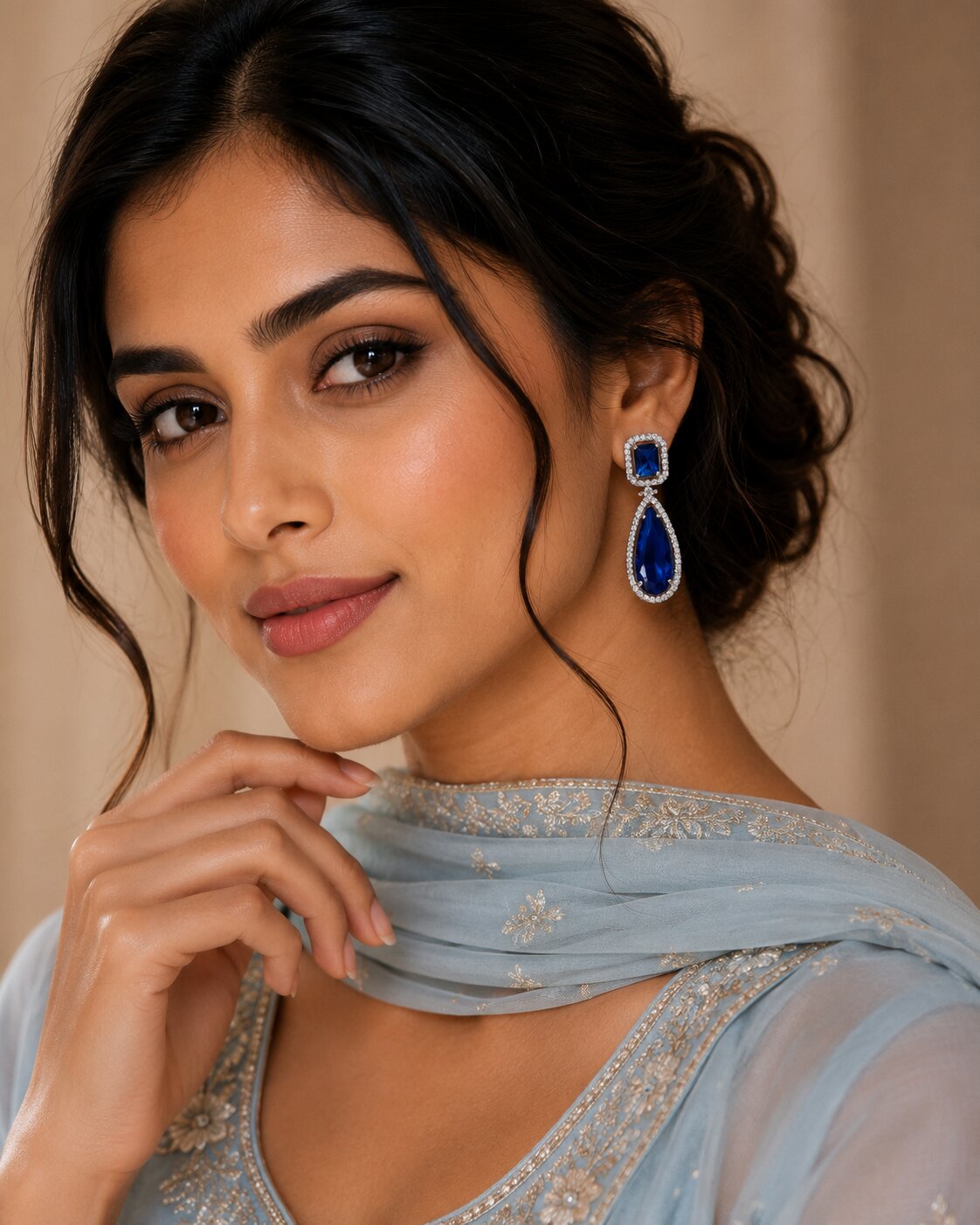 Rhodium Plated Geometric Teardrop Drop Earrings