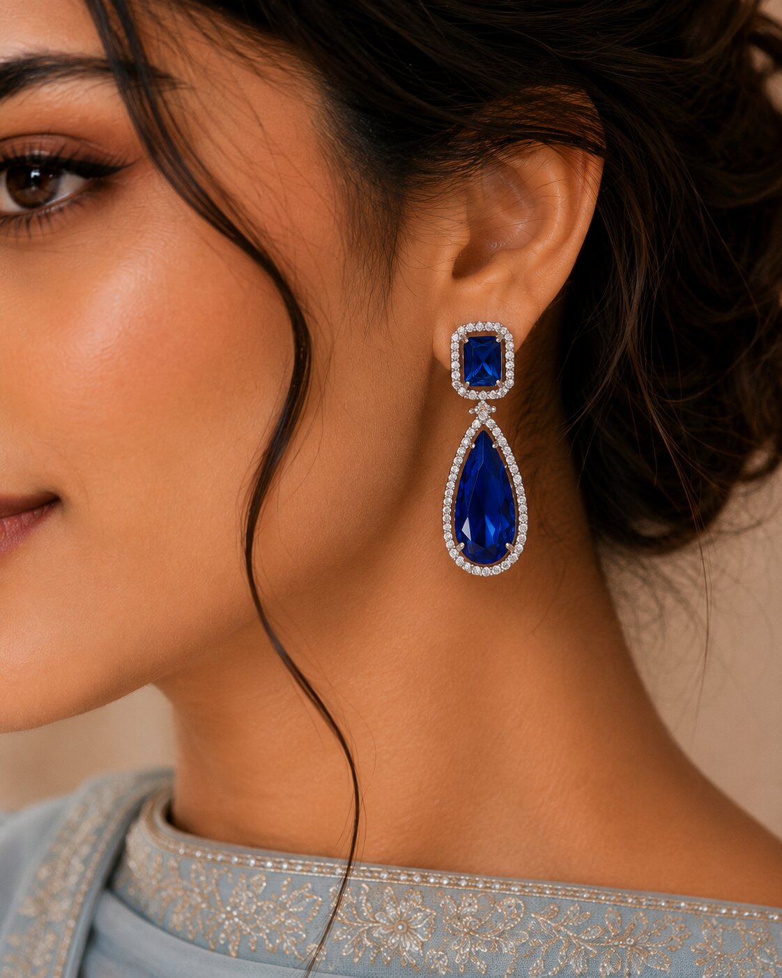 Rhodium Plated Geometric Teardrop Drop Earrings