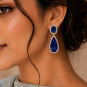 Rhodium Plated Geometric Teardrop Drop Earrings