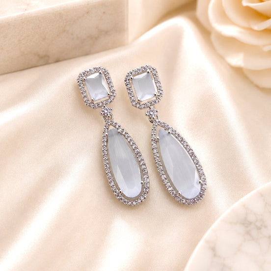 Rhodium Plated Geometric Teardrop Drop Earrings