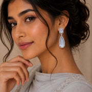 Rhodium Plated Geometric Teardrop Drop Earrings