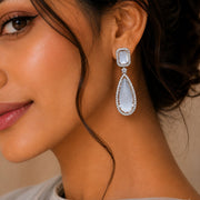 Rhodium Plated Geometric Teardrop Drop Earrings