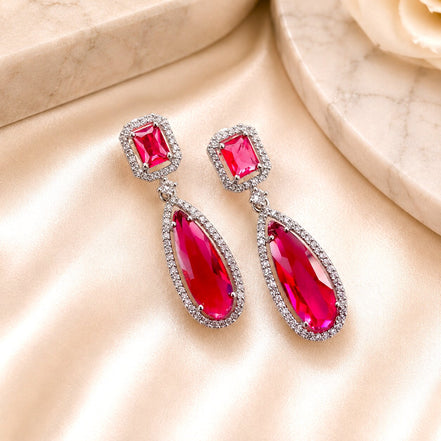 Rhodium Plated Geometric Teardrop Drop Earrings