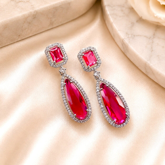Rhodium Plated Geometric Teardrop Drop Earrings