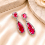 Rhodium Plated Geometric Teardrop Drop Earrings
