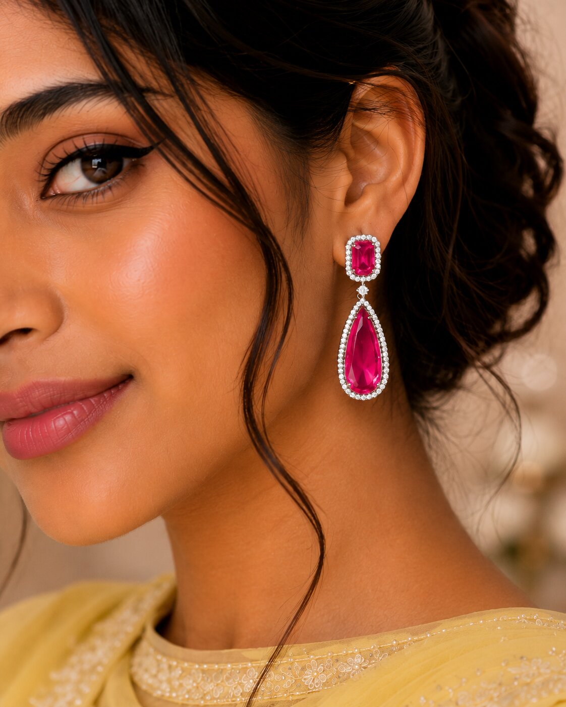 Rhodium Plated Geometric Teardrop Drop Earrings