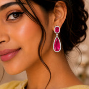 Rhodium Plated Geometric Teardrop Drop Earrings