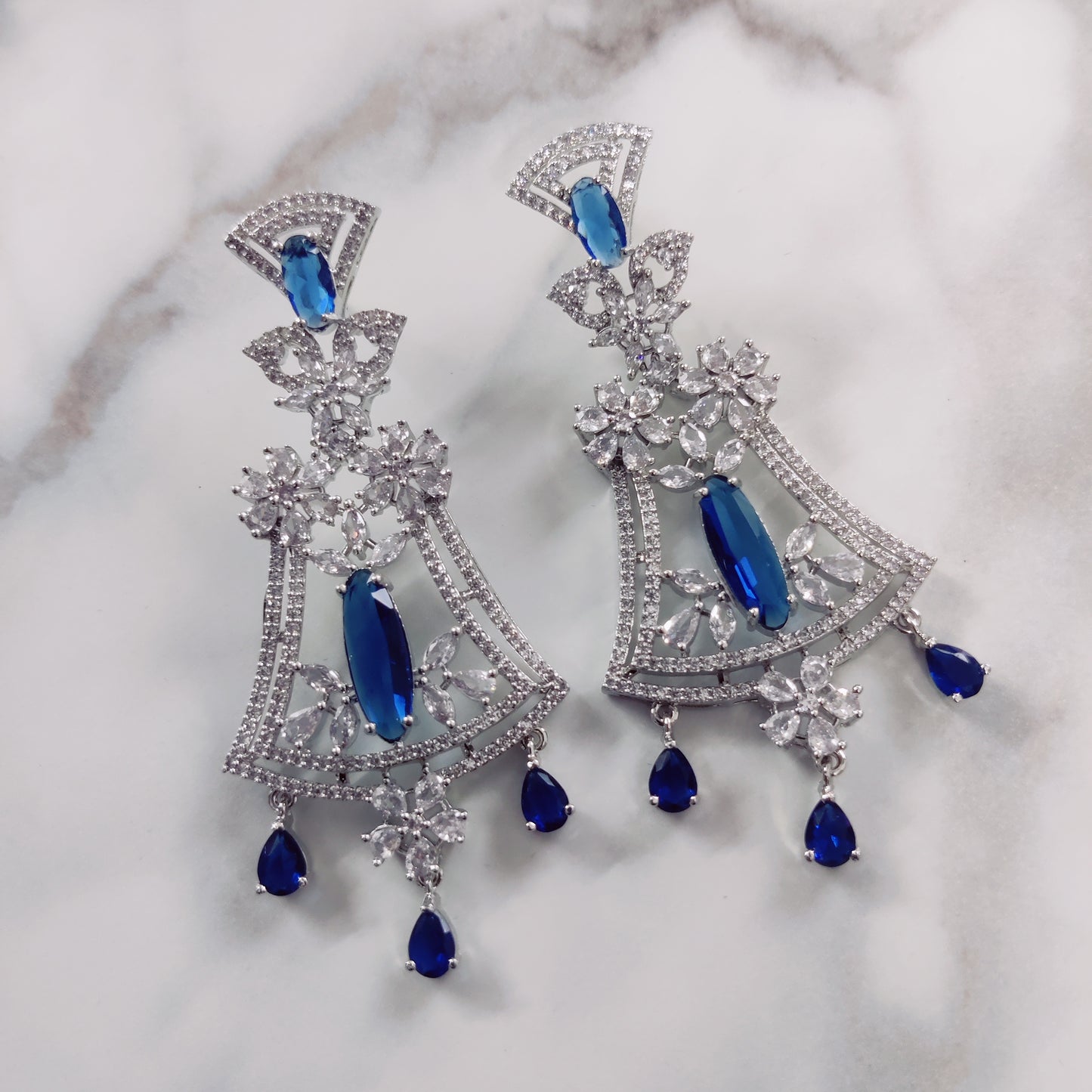 Blue-White Rhodium Earrings - Opal Touch