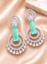 Rhodium Plated Concentric Circle Pattern American Diamond Drop Earrings