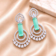 Rhodium Plated Concentric Circle Pattern American Diamond Drop Earrings