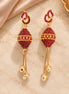 Gold Plated Traditional Drop Earrings with Intricate Beaded Dome, Teardrop Motif and Pearl Tassels