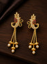 Gold Plated Peacock Design CZ Stone Drop Earrings with Pearl Tassels