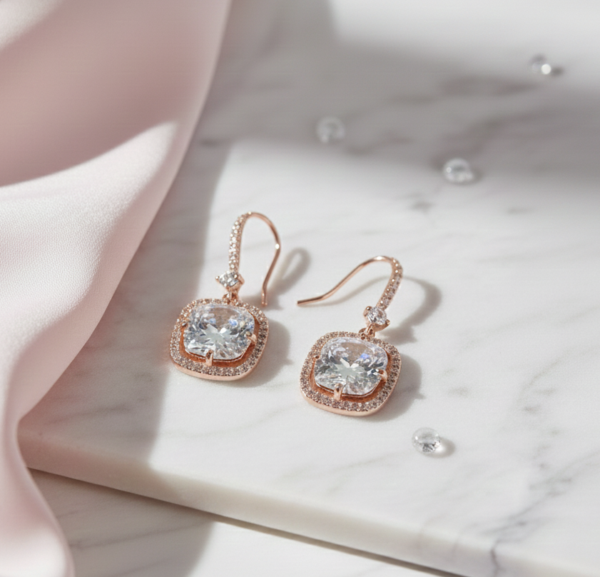 Square Rose Gold Hook Back Earrings