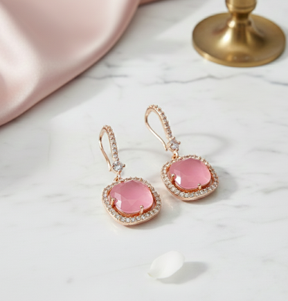 Square Rose Gold Hook Back Earrings