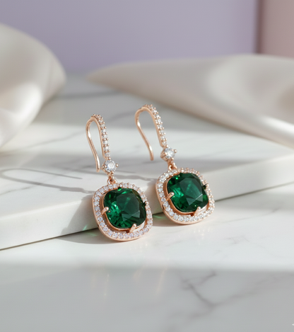 Square Rose Gold Hook Back Earrings