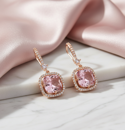 Square Rose Gold Hook Back Earrings