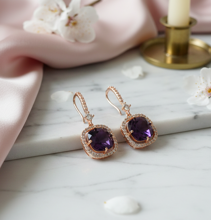 Square Rose Gold Hook Back Earrings