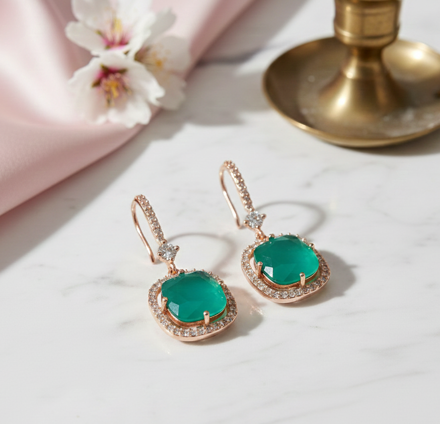 Square Rose Gold Hook Back Earrings