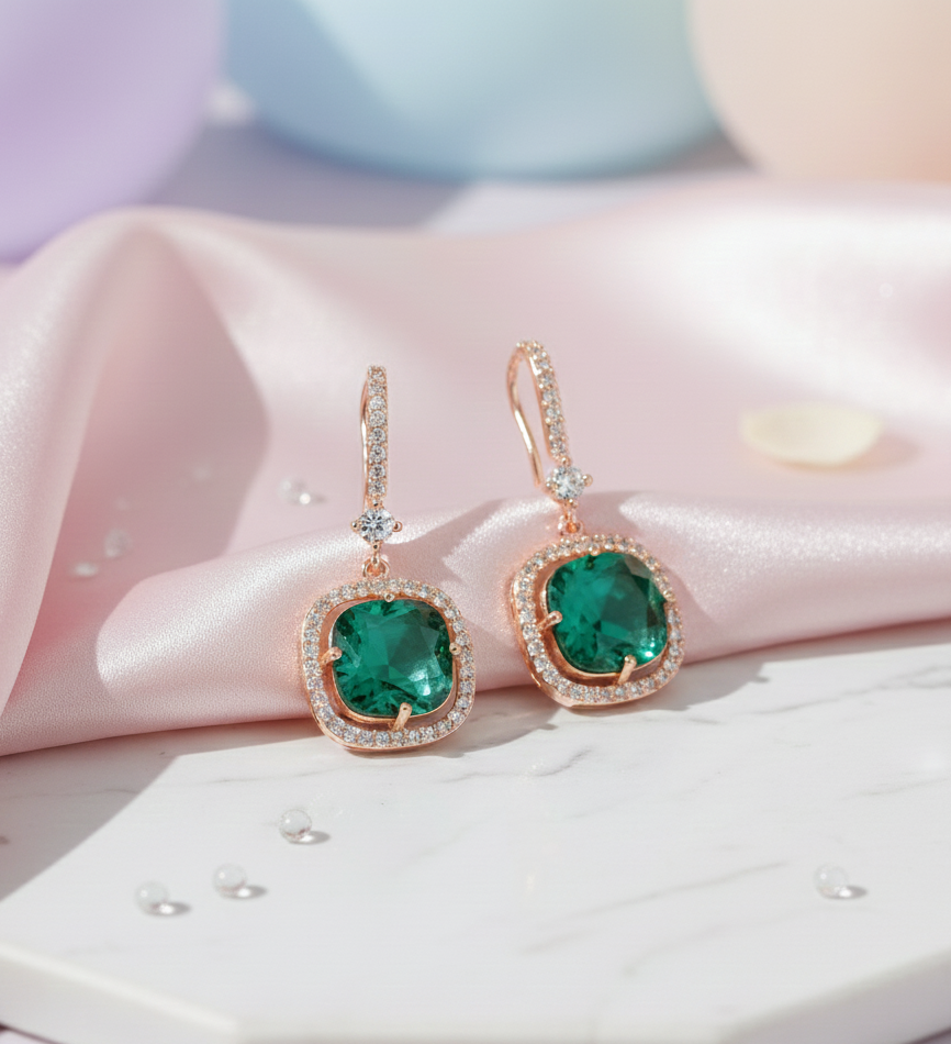 Square Rose Gold Hook Back Earrings