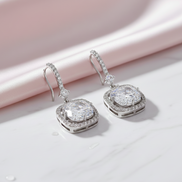 Square Rhodium Hook Back Earrings