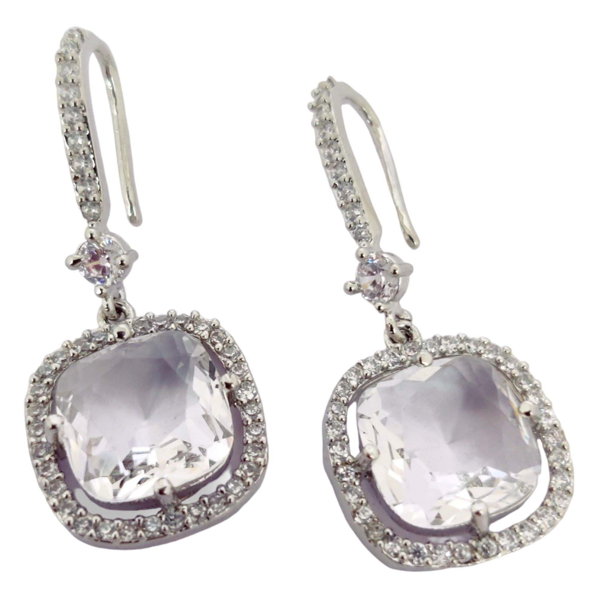 Square Rhodium Hook Back Earrings