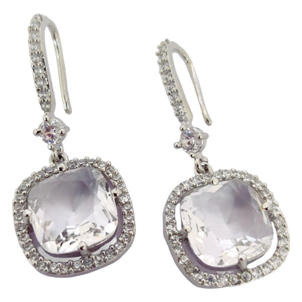 Square Rhodium Hook Back Earrings