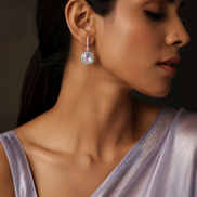Square Rhodium Hook Back Earrings