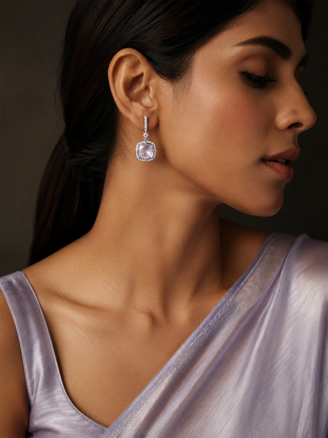 Square Rhodium Hook Back Earrings