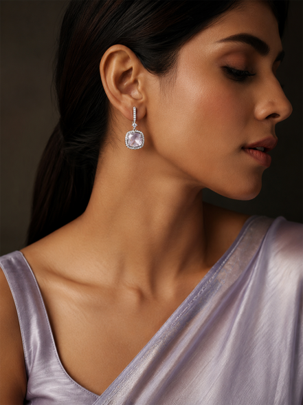 Square Rhodium Hook Back Earrings