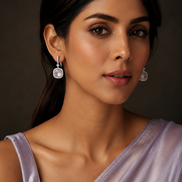 Square Rhodium Hook Back Earrings
