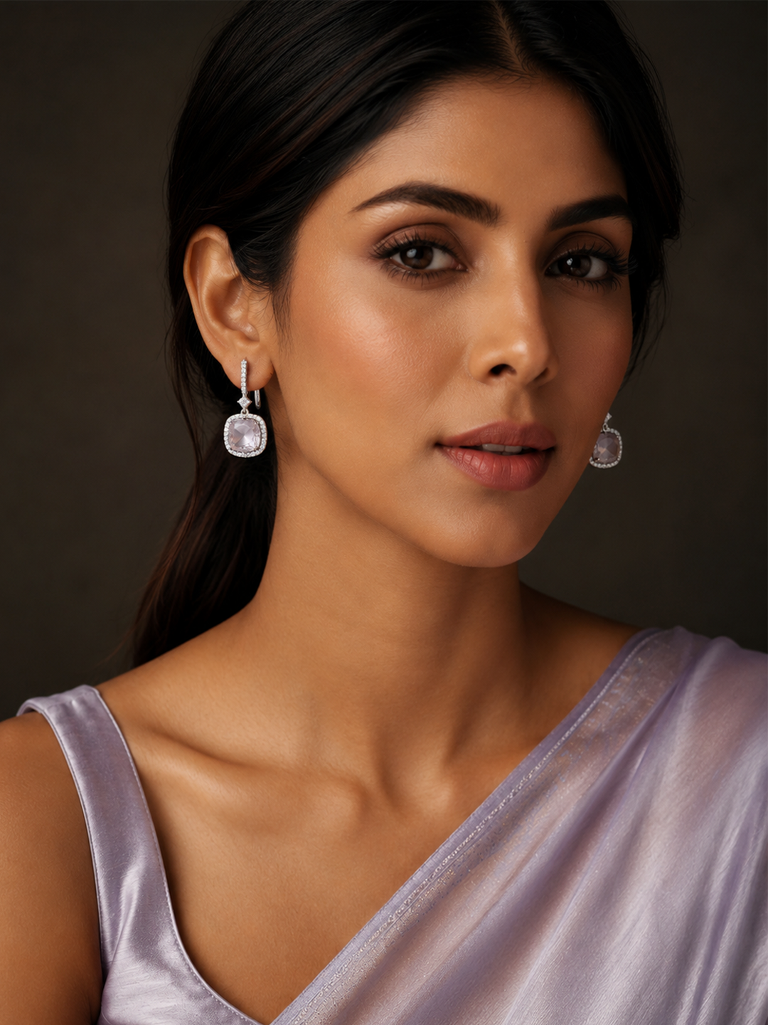 Square Rhodium Hook Back Earrings