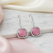 Square Rhodium Hook Back Earrings