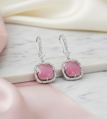 Square Rhodium Hook Back Earrings