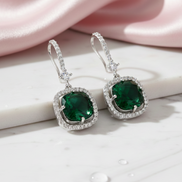 Square Rhodium Hook Back Earrings