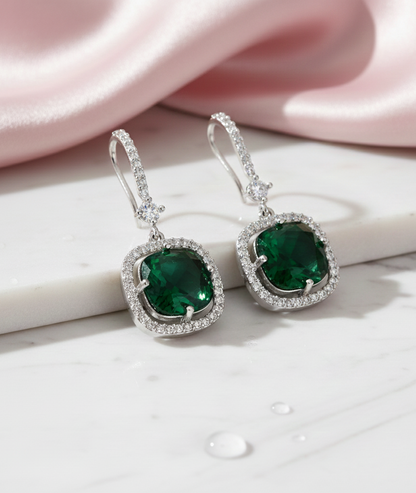 Square Rhodium Hook Back Earrings