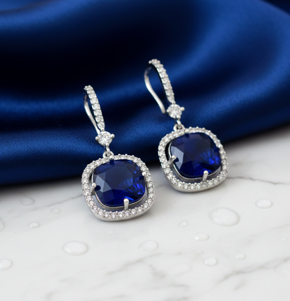 Square Rhodium Hook Back Earrings