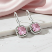 Square Rhodium Hook Back Earrings